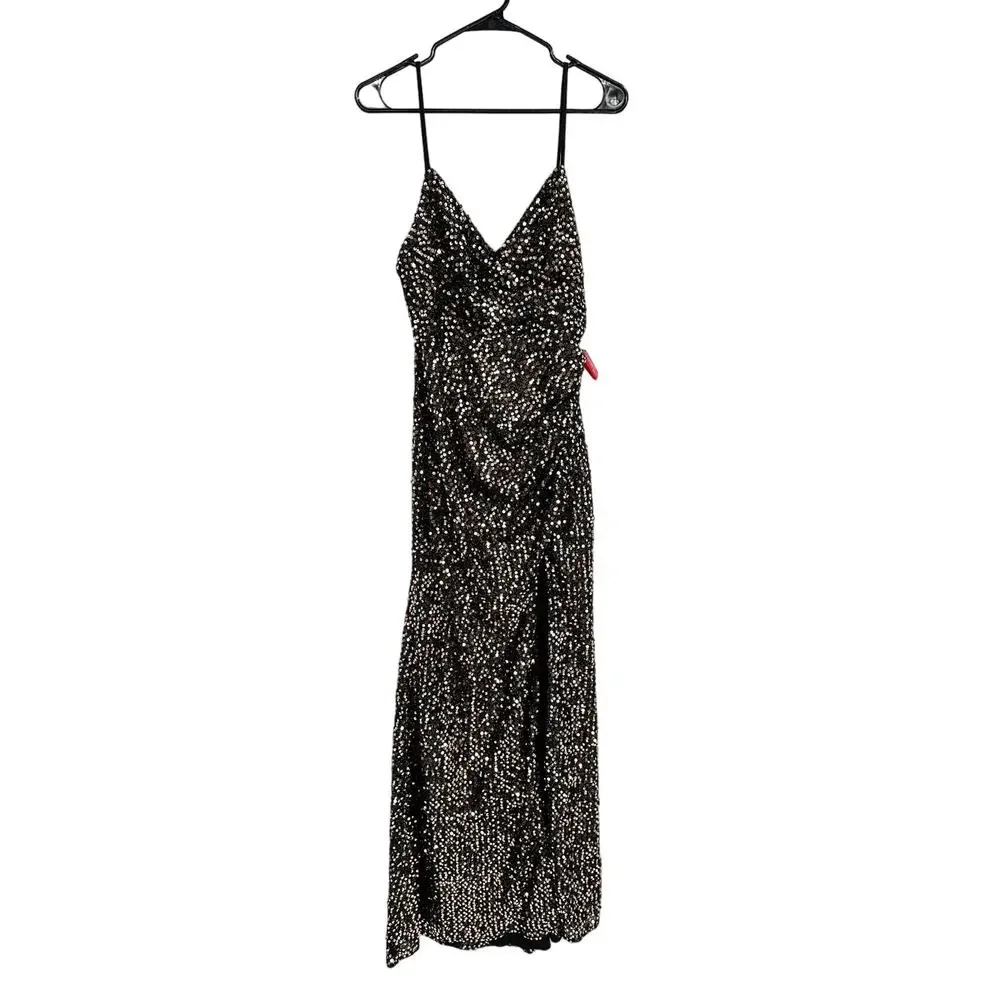 Mac Duggal 55700 Bronze Sequined‎ Gather Waist Cocktail Gown Size 4 New
